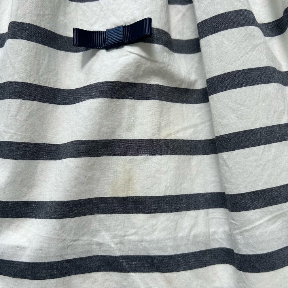 Jacadi Paris White And Navy Blue Striped Bow Dress, Size 8A. - Picture 9 of 9